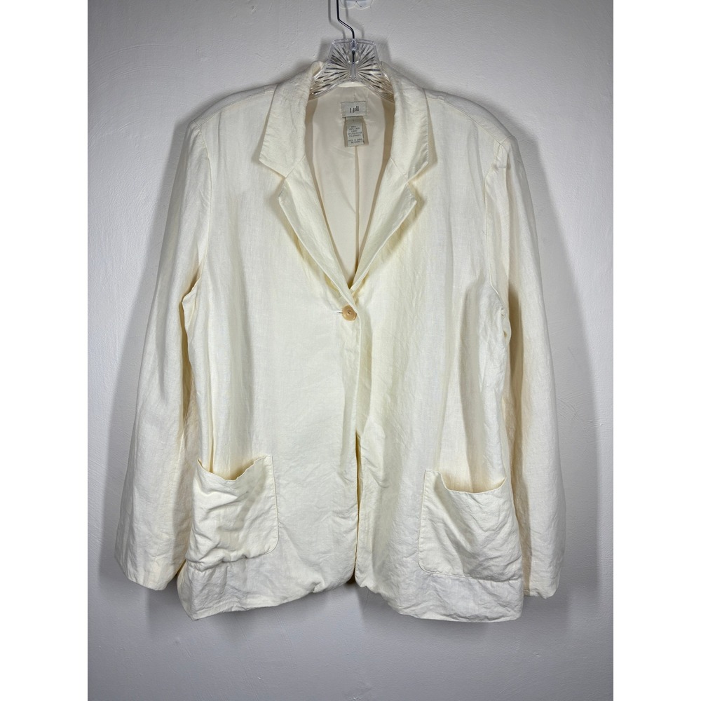 Vintage Y2K J Jill Womens 100% Linen Blazer Jacket Ivory Cream Lagenlook Minimal